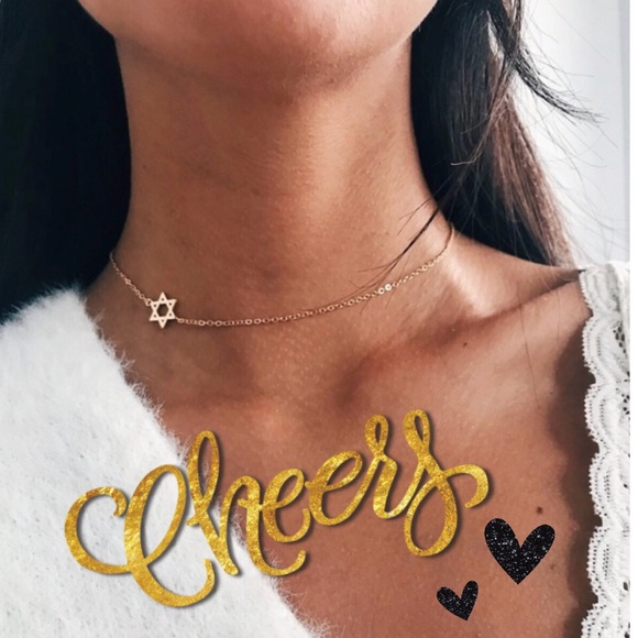 Boutique Jewelry - GOLD Star of David Hexagram Star ☆ Choker Necklace with Gift Bag